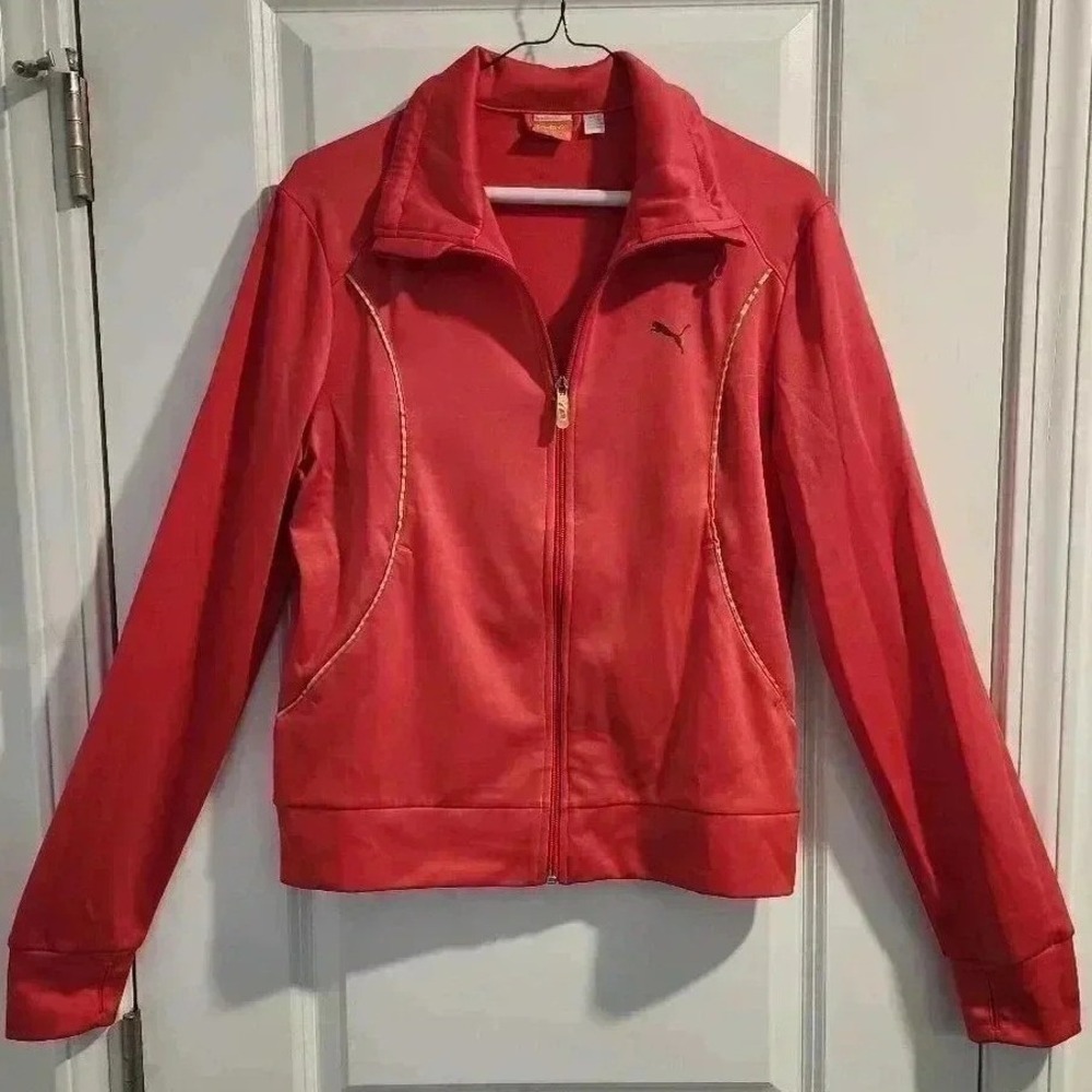 Puma SportLifestyle Womens Red Full Zip Track Jacket Mock Neck Size Large L